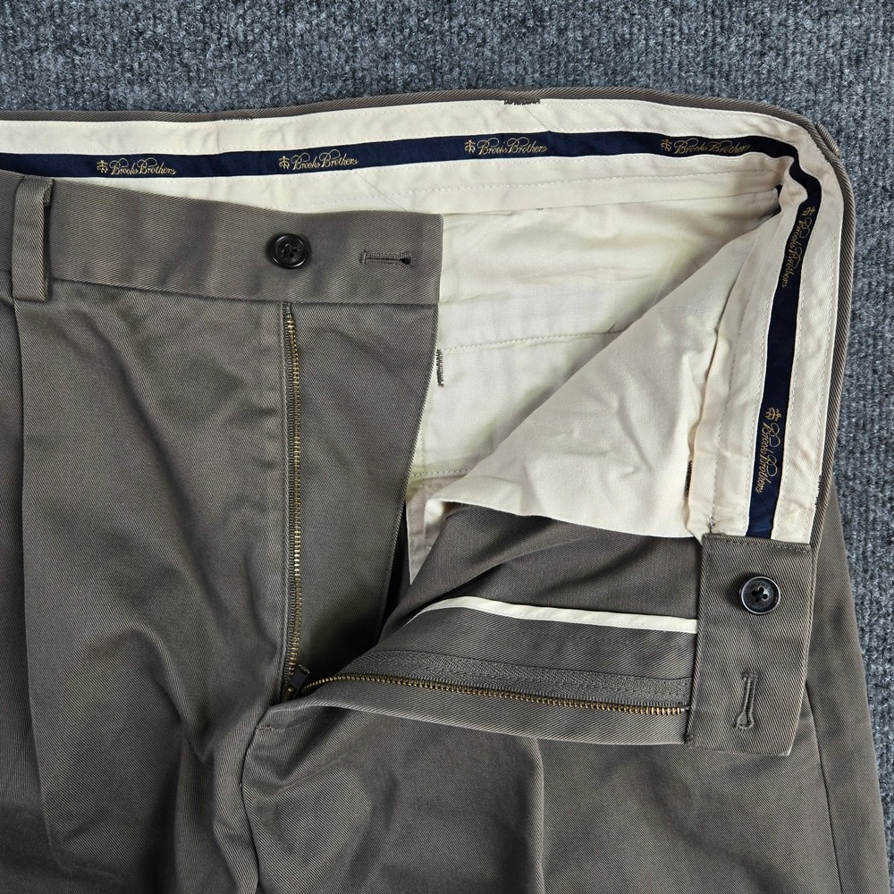 Brooks Brothers Pants Mens 35x33 Brown Tan Advantage Chino Elliot Pleated Cuffed - Picture 4 of 13